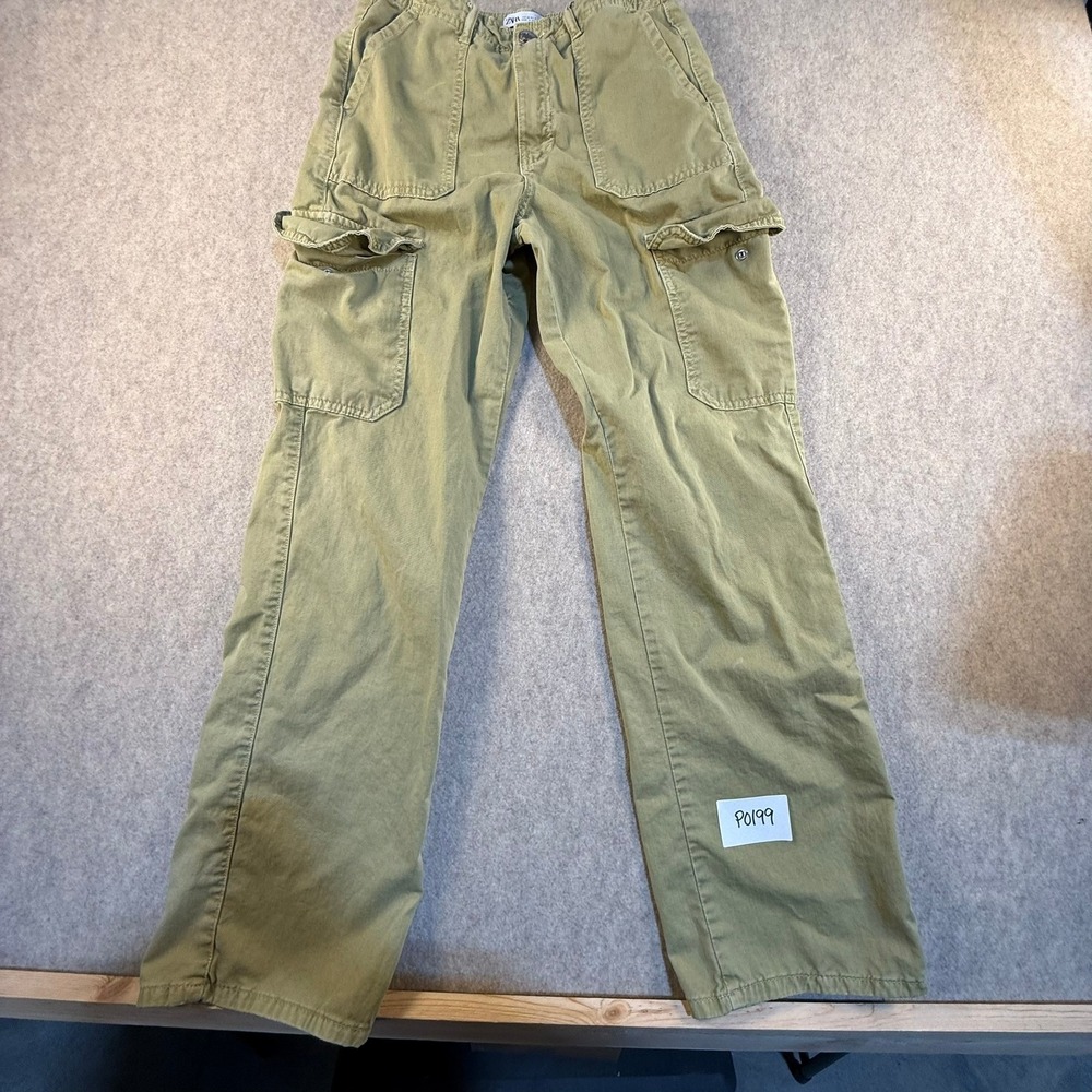 Zara Mens‎ Cargo Pants Olive Green Khaki Straight Leg Utility Pockets Size 4 26